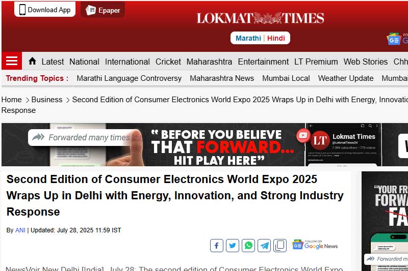 Second Edition of Consumer Electronics World Expo 2025 Wraps Up in Delhi with Energy, Innovation, and Strong Industry Response