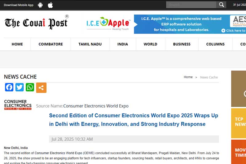Second Edition of Consumer Electronics World Expo 2025 Wraps Up in Delhi with Energy, Innovation, and Strong Industry Response